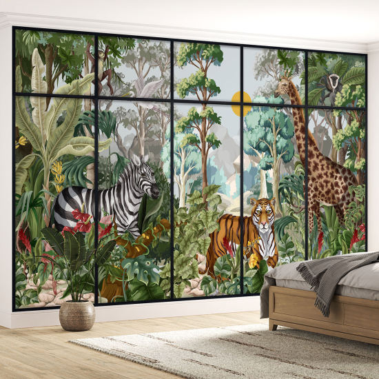 Papel pintado panorámico trampantojo para niños - Infantil - Animales de la jungla