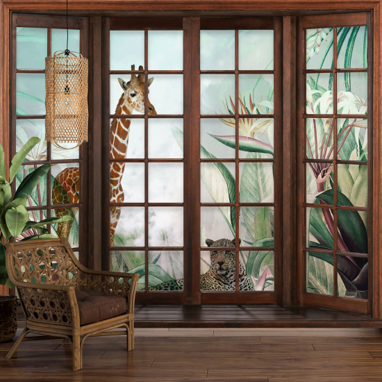 Papel pintado panorámico trampantojo para niños - Infantil - Animales de la Selva