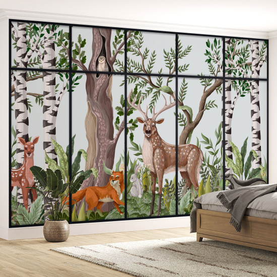 Papel pintado panorámico trampantojo para niños - Infantil - Animales del bosque