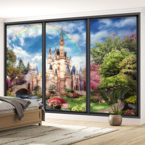 Papel pintado panorámico trampantojo para niños - Infantil - Castillo arcoíris