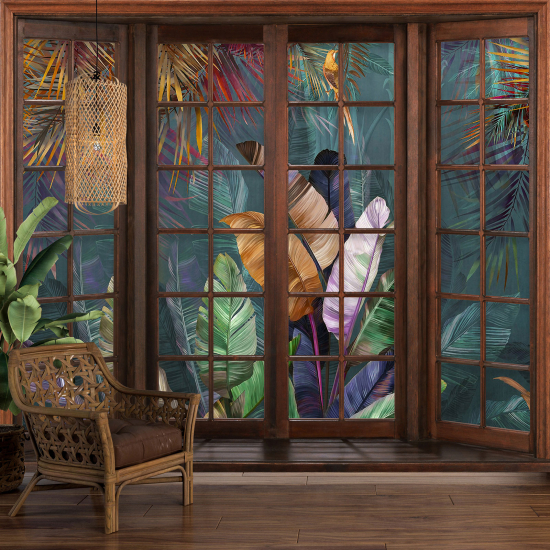 Papel pintado panorámico trampantojo - Plantas tropicales