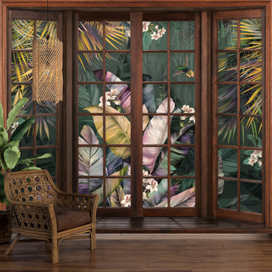 Papel pintado panorámico trampantojo - Plantas tropicales