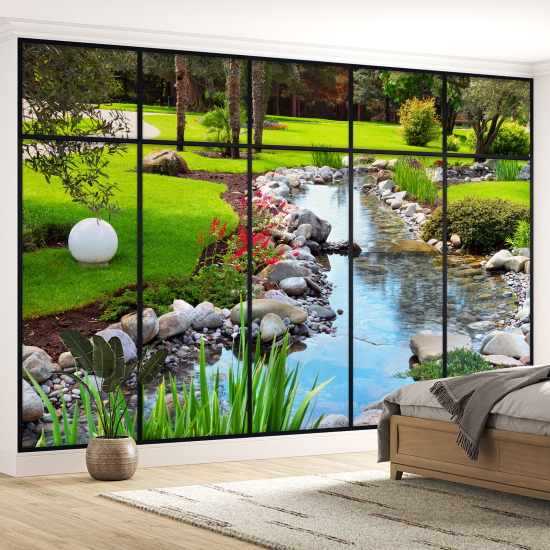 Papel pintado panorámico trampantojo - Río jardín