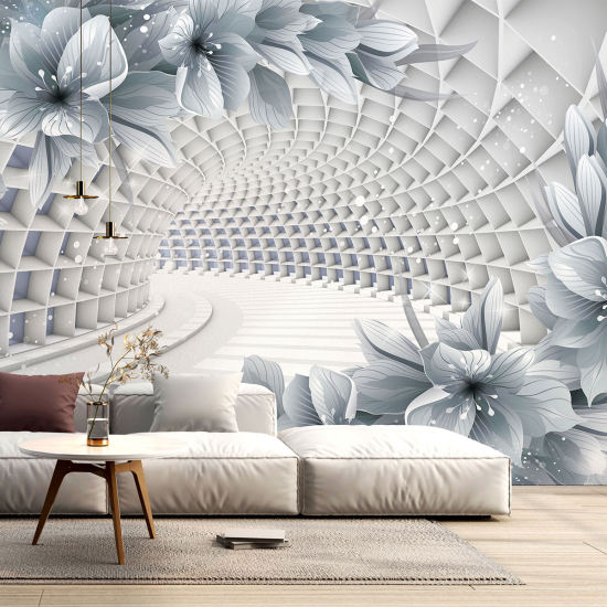Papel pintado panorámico - Túnel 3D flores