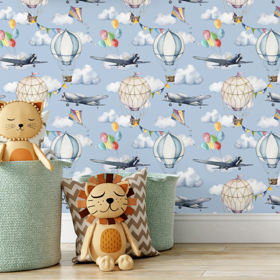 Papel pintado para niños - infantil - Aviones Globos Aerostáticos