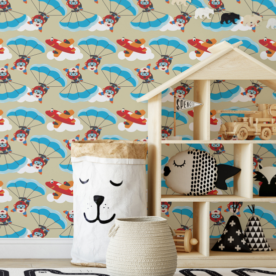 Papel pintado para niños - infantil - Aviones Paracaídas