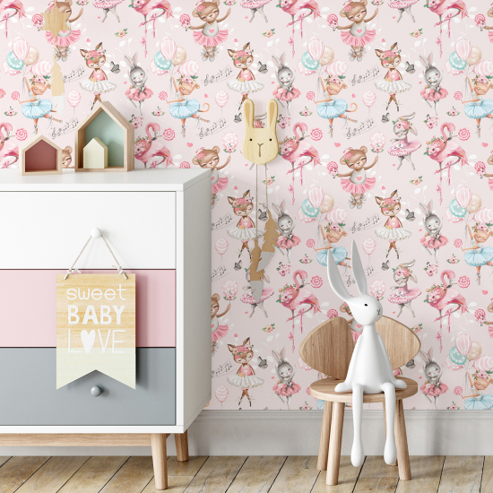 Papel pintado para niños - infantil - Bailarinas Flamencas Rosas