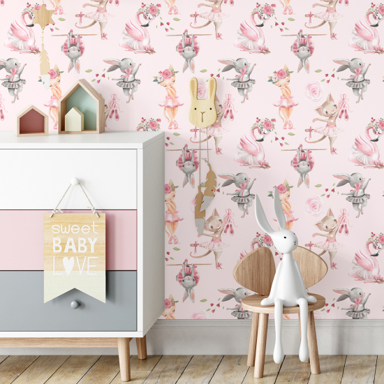 Papel pintado para niños - infantil - Bailarinas Flamencas Rosas
