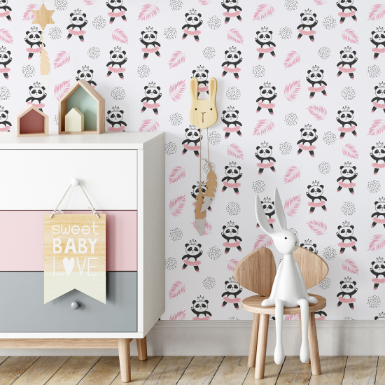 Papel pintado para niños - infantil - Bailarinas Pandas