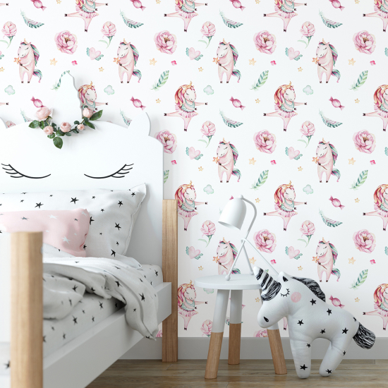 Papel pintado para niños - infantil - Bailarinas Unicornios