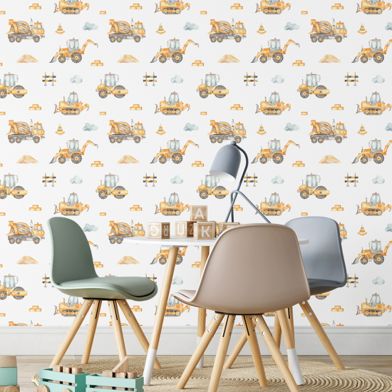 Papel pintado para niños - infantil - Camiones Obras