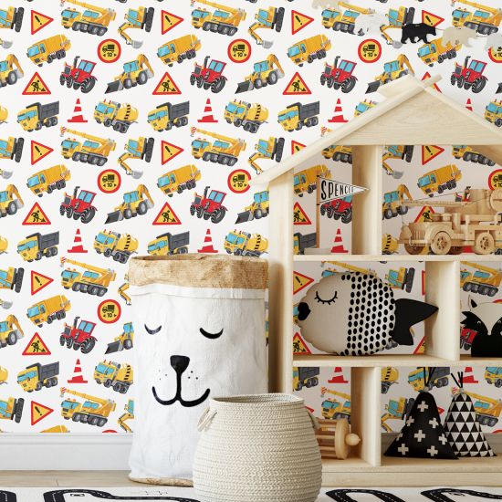 Papel pintado para niños - infantil - Camiones Obras