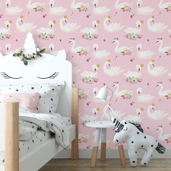 Papel pintado para niños - infantil - Cisnes