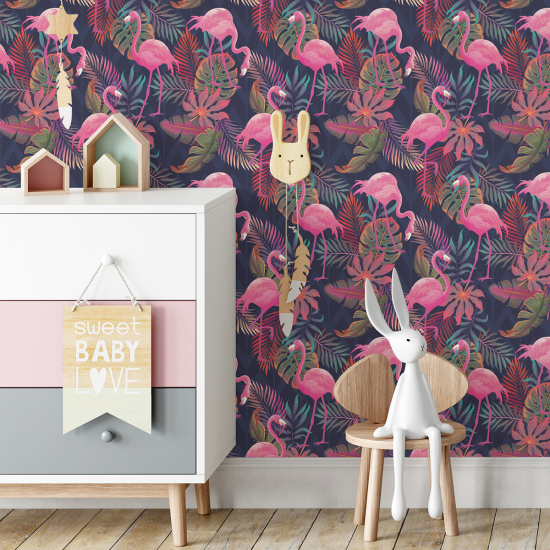Papel pintado para niños - infantil - Flamencos rosas