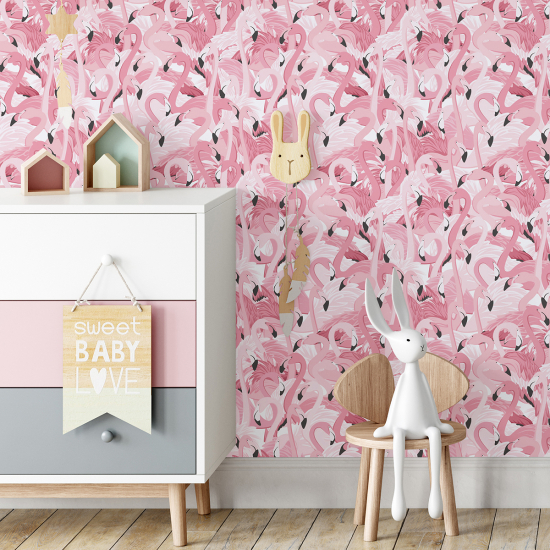 Papel pintado para niños - infantil - Flamencos rosas