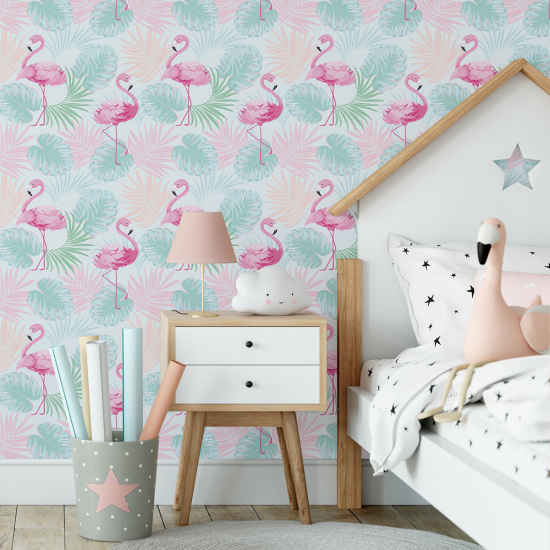 Papel pintado para niños - infantil - Flamencos rosas