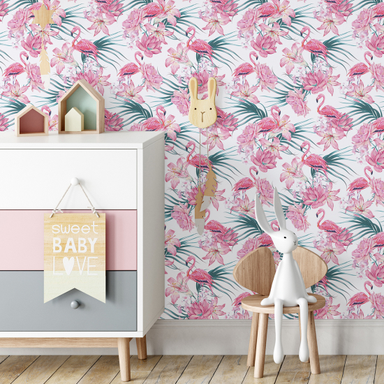 Papel pintado para niños - infantil - Flamencos rosas