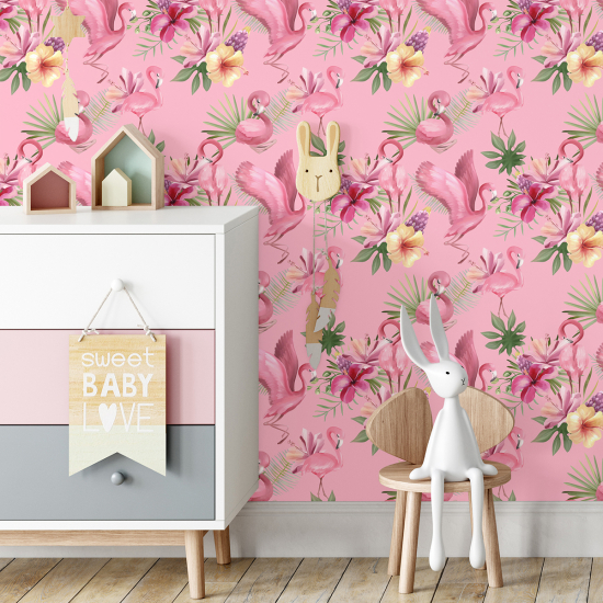 Papel pintado para niños - infantil - Flamencos rosas