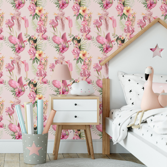 Papel pintado para niños - infantil - Flamencos rosas