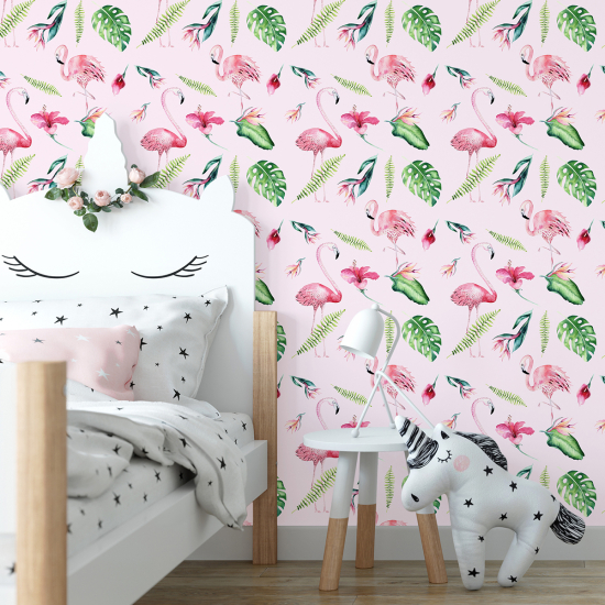 Papel pintado para niños - infantil - Flamencos rosas