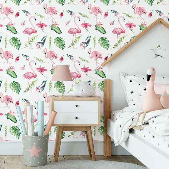 Papel pintado para niños - infantil - Flamencos rosas