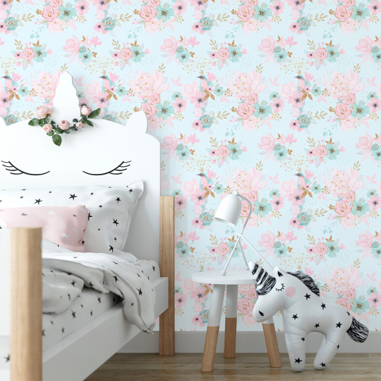Papel pintado para niños - infantil - Floral Pájaros