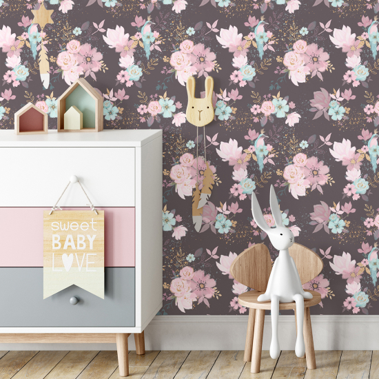 Papel pintado para niños - infantil - Floral Pájaros