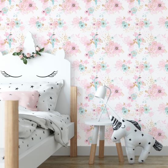 Papel pintado para niños - infantil - Floral Pájaros
