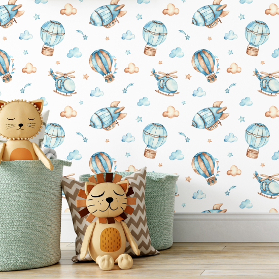 Papel pintado para niños - infantil - Helicópteros Globos Aerostáticos