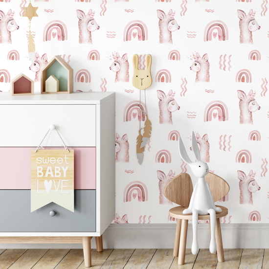 Papel pintado para niños - infantil - Llamas Arcoíris