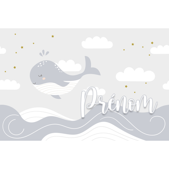 Papel pintado para niños - infantil panorámico con nombre personalizado - Ballena