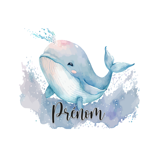 Papel pintado para niños - infantil panorámico con nombre personalizado - Ballena