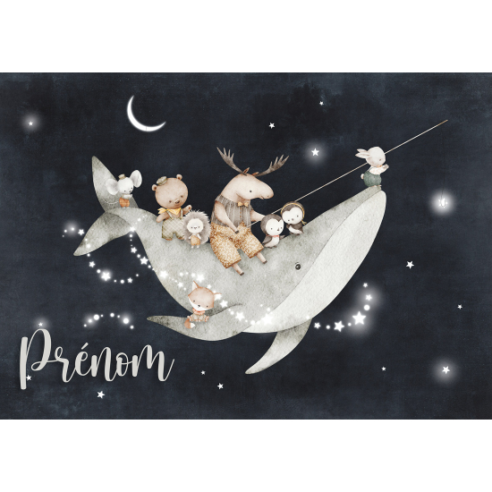 Papel pintado para niños - infantil panorámico con nombre personalizado - Ballena Animales