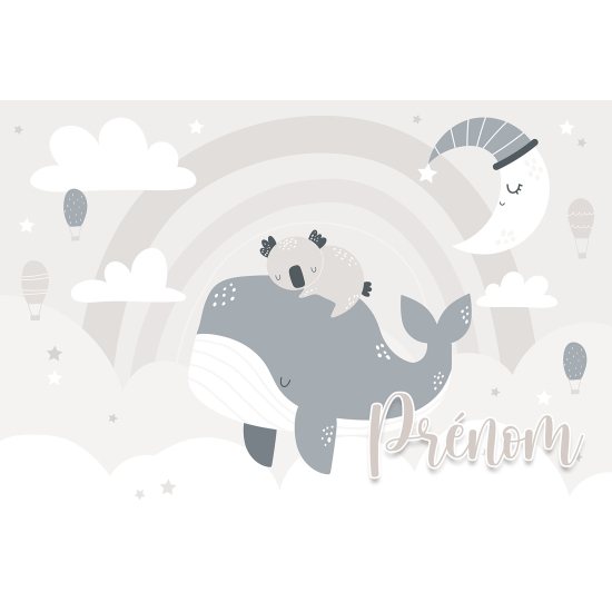 Papel pintado para niños - infantil panorámico con nombre personalizado - Ballena Koala