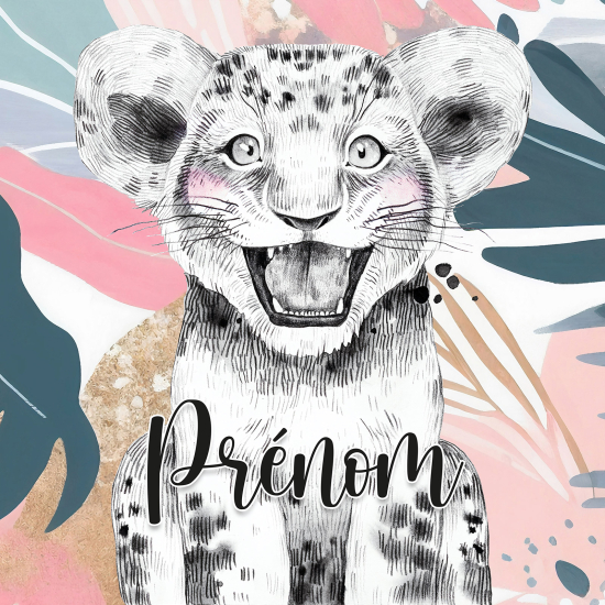Papel pintado para niños - infantil panorámico con nombre personalizado - Cachorro de león
