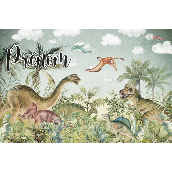 Papel pintado para niños - infantil panorámico con nombre personalizado - Dinosaurios