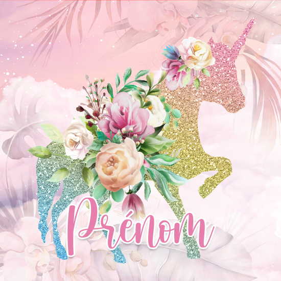 Papel pintado para niños - infantil panorámico con nombre personalizado - Flores Unicornio