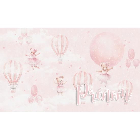 Papel pintado para niños - infantil panorámico con nombre personalizado - Globos aerostáticos