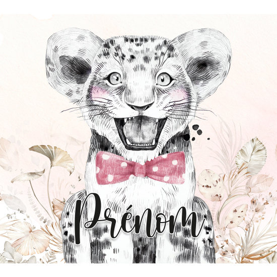 Papel pintado para niños - infantil panorámico con nombre personalizado - León Corbata de Moño