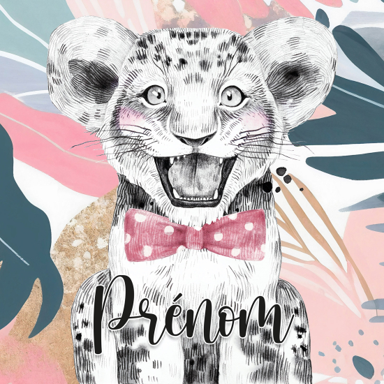 Papel pintado para niños - infantil panorámico con nombre personalizado - León Corbata de Moño