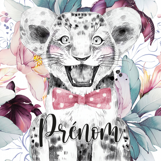 Papel pintado para niños - infantil panorámico con nombre personalizado - León Corbata de Moño
