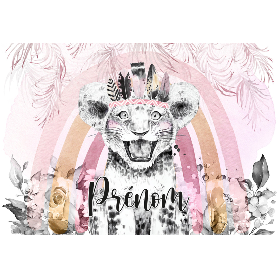 Papel pintado para niños - infantil panorámico con nombre personalizado - León Indio