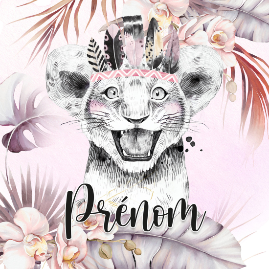 Papel pintado para niños - infantil panorámico con nombre personalizado - León Indio