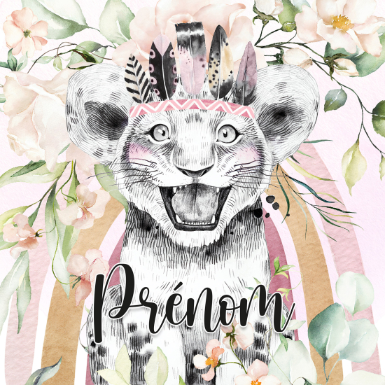Papel pintado para niños - infantil panorámico con nombre personalizado - León Indio