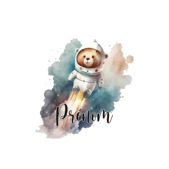 Papel pintado para niños - infantil panorámico con nombre personalizado - Oso Astronauta