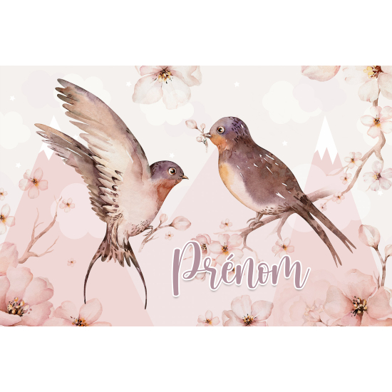Papel pintado para niños - infantil panorámico con nombre personalizado - Pájaros
