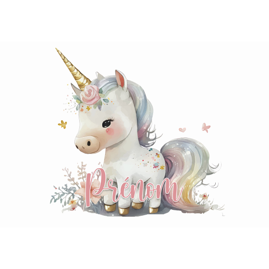 Papel pintado para niños - infantil panorámico con nombre personalizado - Unicornio