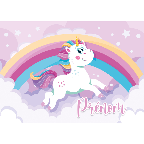 Papel pintado para niños - infantil panorámico con nombre personalizado - Unicornio arcoíris