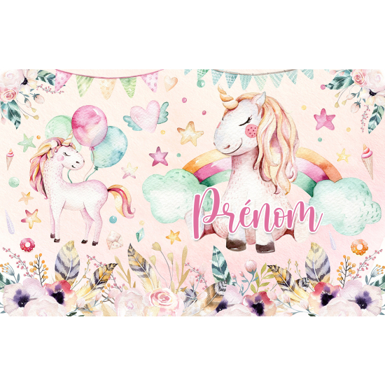 Papel pintado para niños - infantil panorámico con nombre personalizado - Unicornios