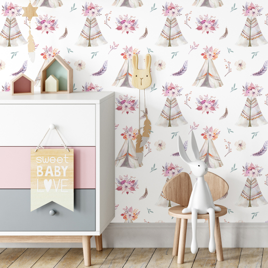 Papel pintado para niños - infantil - Plumas Tipis